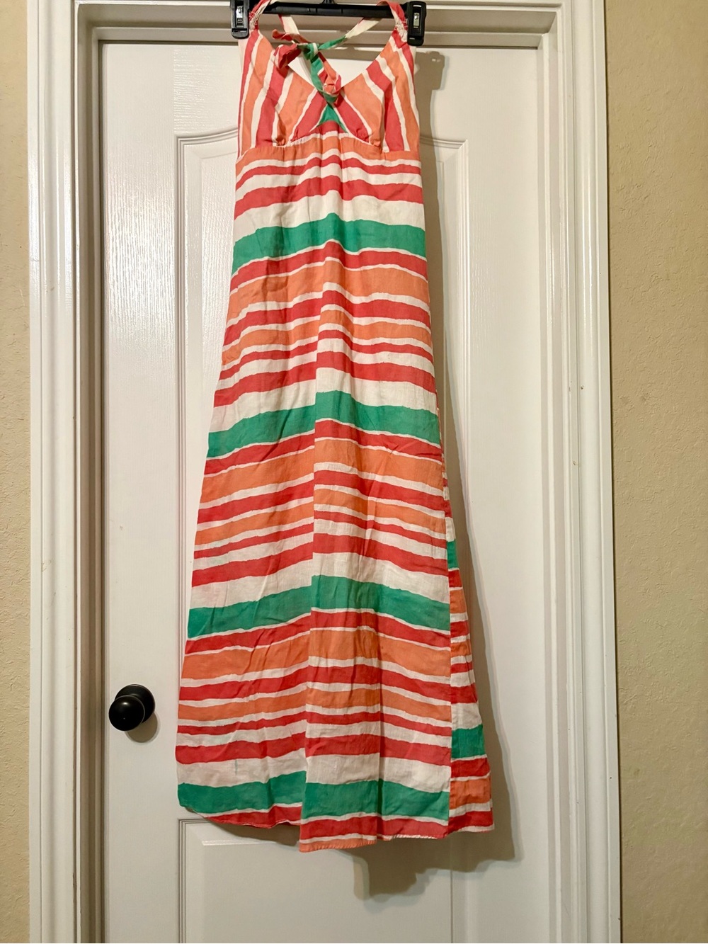 Old Navy Striped Halter Maxi Dress in Green, Orange & White
